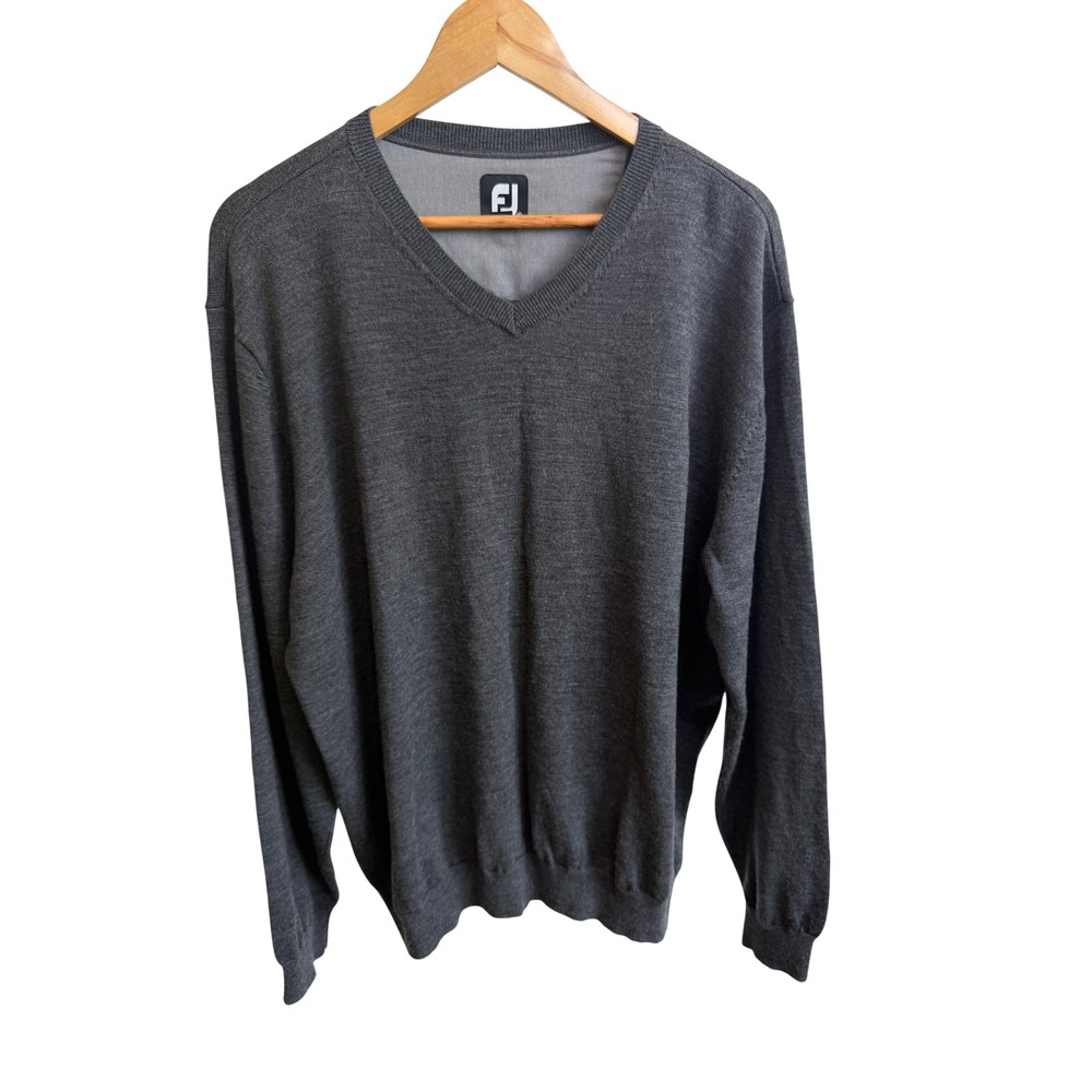 FootJoy Mens XL Charcoal Grey 100% Wool V-Neck Golf Sweater FJ Acushnet